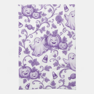 Whimsical-lila Halloween-Toile-Muster Süße Kinder Geschirrtuch