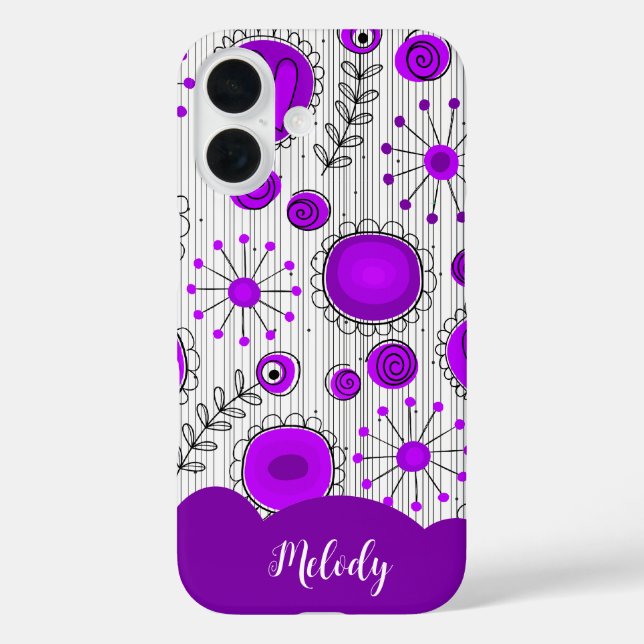 Whimsical lila Herz Blume Blumenname iPhone 16 Hülle (Rückseite)