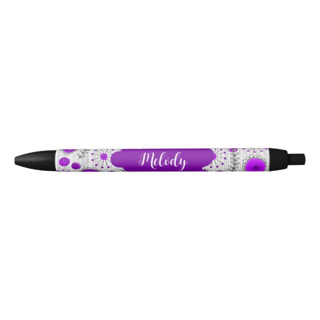 Whimsical lila Herz Blume Blumenname Kugelschreiber (Vorderseite)