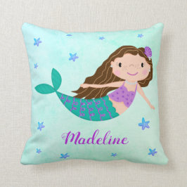 Whimsical Lila Mermaid Starfish Glitzer Kissen