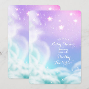 Whimsical Lila Pink Sparkle Clouds Babydusche Einladung