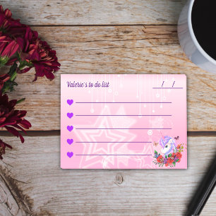 whimsical lila & pink unicorn zu tun Liste 4"x3" Post-it Klebezettel