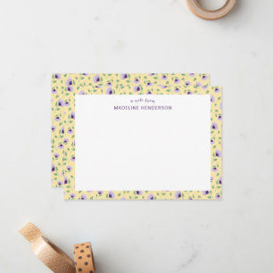 Whimsical Lila Sunblumen Hellgelbe Monogramm Mitteilungskarte