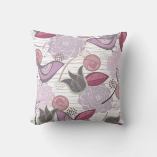 Whimsical Lila Sweet Birds Floral Garden Kissen
