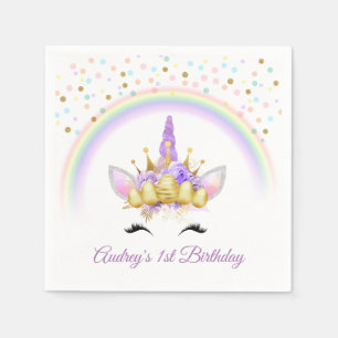 Whimsical Lila Unicorn Geburtstagsparty Gunst Serviette