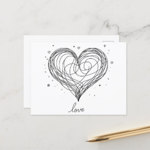 Whimsical Line Art Herz mit "Liebe" Postkarte