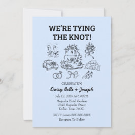 Whimsical Line Art Wedding Blue Invitation
