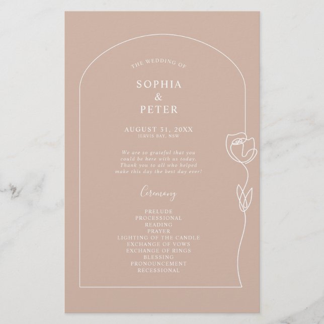 Whimsical Line Rose Arch Ceremony Programme (Devant)