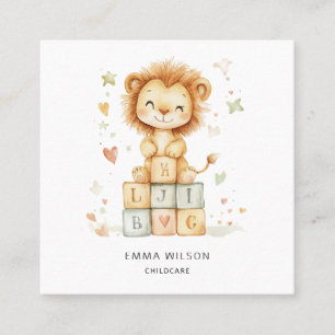 Whimsical Lion Cub Chilcare Business Card Quadratische Visitenkarte