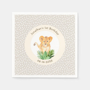 Whimsical Lion Cub Forest Woodland Geburt gepflegt Serviette