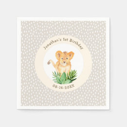 Whimsical Lion Cub Forest Woodland gepunktete Gebu Serviette