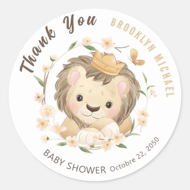 Whimsical Lion King Baby Shower Dschungel Runder Aufkleber (Vorderseite)