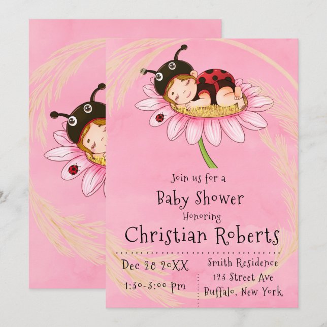 Whimsical Little Ladybug Baby Shower Einladungen (Vorne/Hinten)