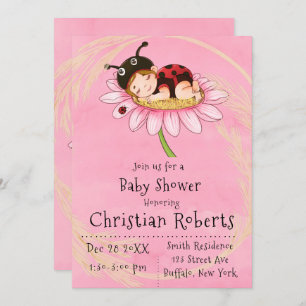 Whimsical Little Ladybug Baby Shower Invitations