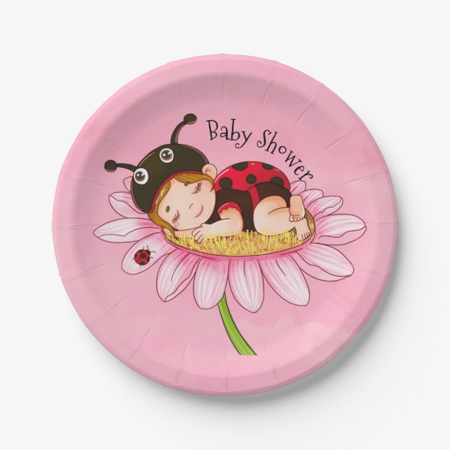 Whimsical Little Ladybug Babydusche Pappteller (Vorderseite)
