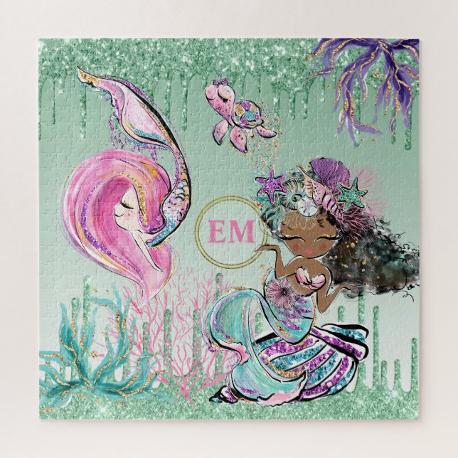 Whimsical Little Mermaids Under Sea Monogram P (Vertikal)