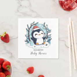 Whimsical Little Pinguin Baby Dusche Serviette