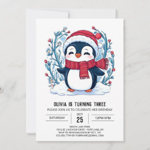 Whimsical Little Pinguin Digital Geburtstag Einladung