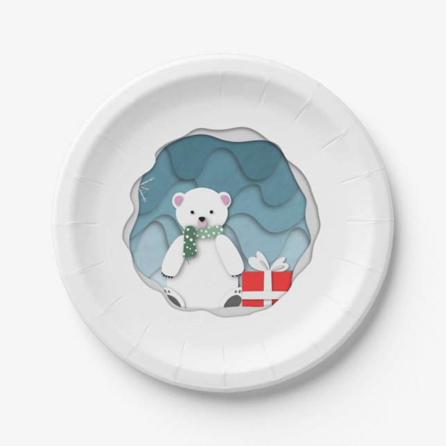 Whimsical Little Polar Bär mit roter Prägung Pappteller (Vorderseite)
