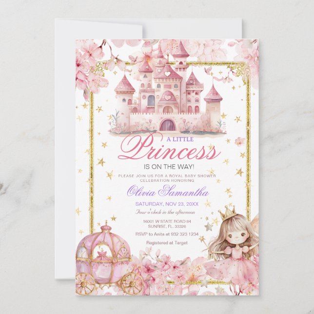 Whimsical Little Princess Girl Castle Babydusche Einladung (Vorderseite)
