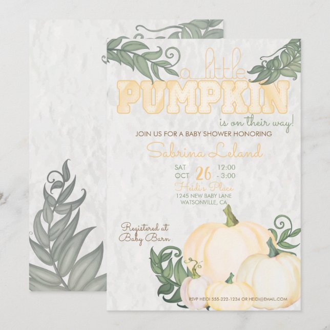 Whimsical Little Pumpkin Yellow Baby Dusche Einladung (Vorne/Hinten)
