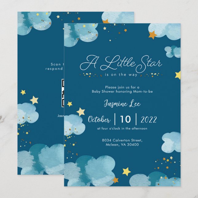 Whimsical Little Star Baby Dusche Einladung (Vorne/Hinten)