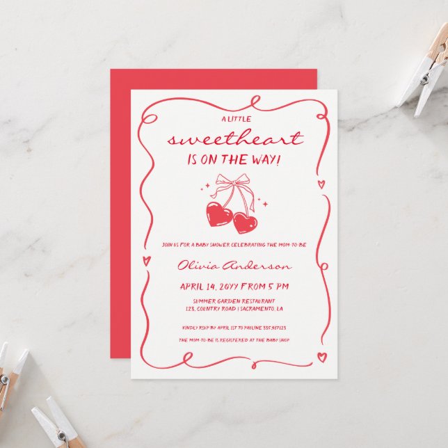 Whimsical Little Sweetheart Baby Shower Einladung (Vorderseite/Rückseite Beispiel)