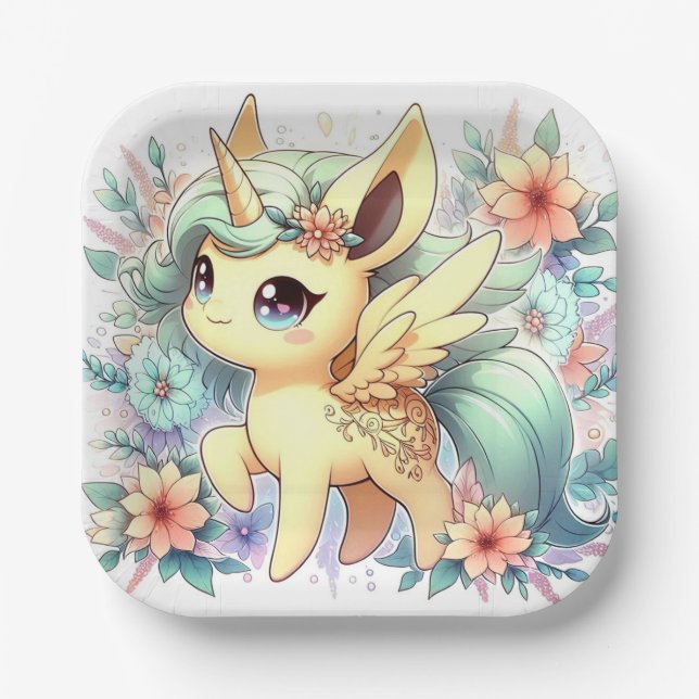 Whimsical Little Unicorn Baby Dusche Pappteller (Vorderseite)