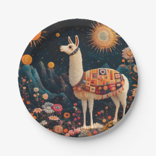 Whimsical Llama in einer zauberhaften, floralen La Pappteller