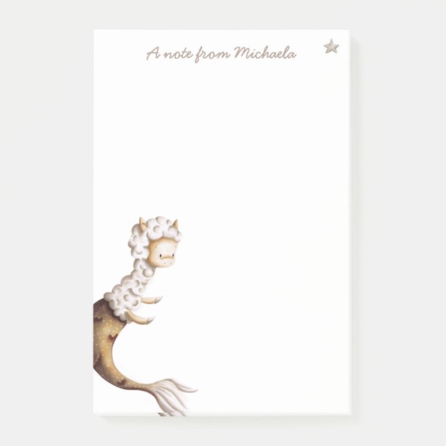 Whimsical Llama Mermaid Animal Post-it Klebezettel (Vorderseite)