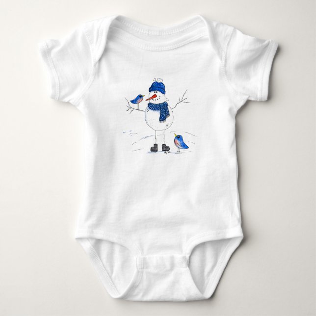 Whimsical Long Legged Snowman Baby Strampler (Vorderseite)