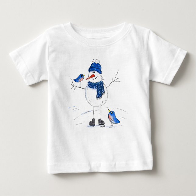 Whimsical Long Legged Snowman Baby T-shirt (Vorderseite)