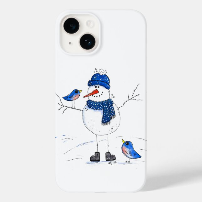 Whimsical Long Legged Snowman Case-Mate iPhone 14 Hülle (Rückseite)