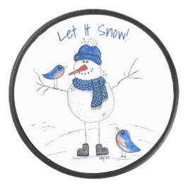 Whimsical Long Legged Snowman Eishockey Puck