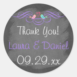 Whimsical Love Birds auf Chalkboard Wedding Sticke Runder Aufkleber