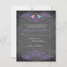 Whimsical Love Birds Chalkboard Wedding RSVP Card Karte