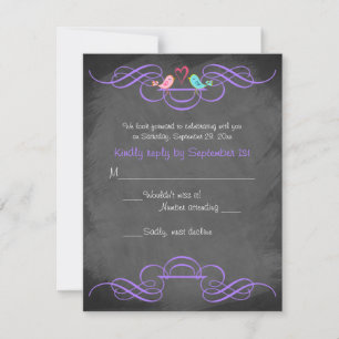 Whimsical Love Birds Chalkboard Wedding RSVP Card Karte
