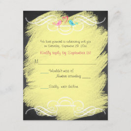 Whimsical Love Birds Chalkboard Wedding RSVP Card Karte