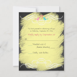 Whimsical Love Birds Chalkboard Wedding RSVP Card Karte