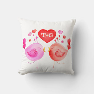 Whimsical love birds Custom Aquarellkissen Kissen