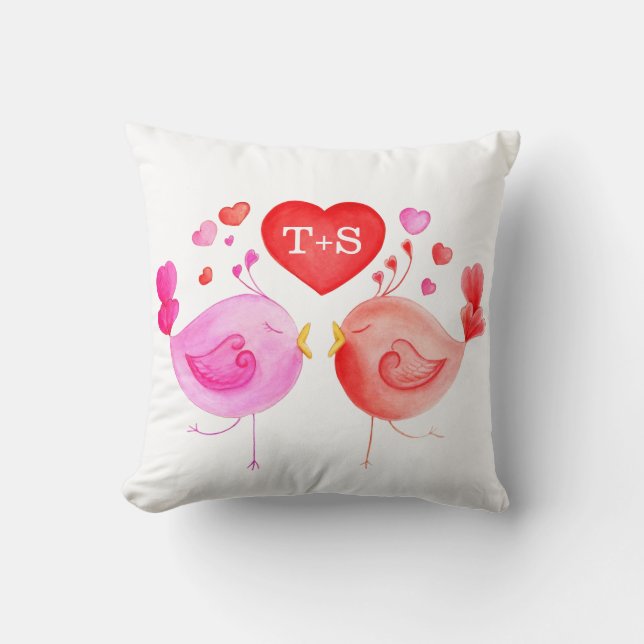 Whimsical love birds Custom Aquarellkissen Kissen (Vorderseite)
