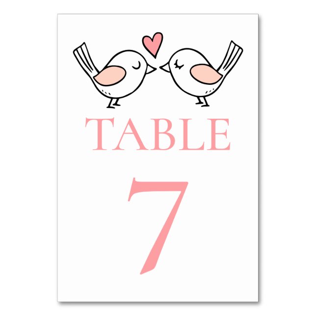 Whimsical Love Birds Niedlich Lovebirds Rosa Hochz Tischnummer (Vorderseite)