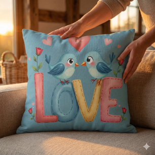 Whimsical Love Birds Pastel Cotattcore Art Kissen