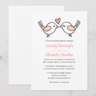 Whimsical Love Birds Pink White Lovebirds Hochzeit Einladung