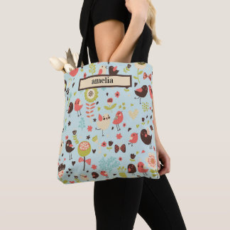 Whimsical Love Birds und Blume Tasche