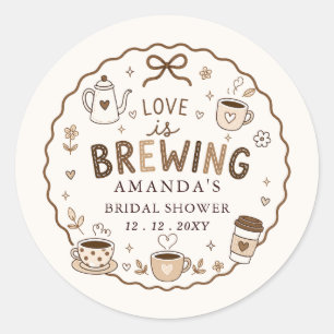 Whimsical Love is Brewing Kaffe Hochzeitsdusche Runder Aufkleber