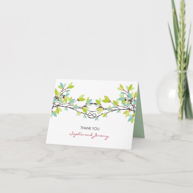 Whimsical Love Knot Spring Trees Mariage Merci (Devant)