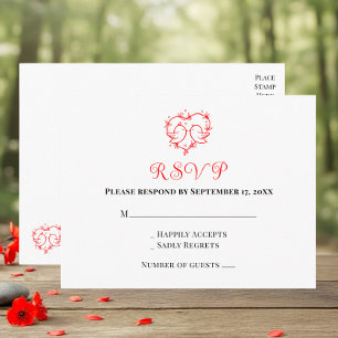 Whimsical Lovebirds Boho Rotes Herz Hochzeit RSVP Postkarte