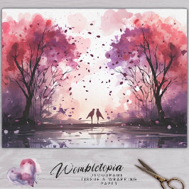 Whimsical Lovebirds & Watercolor Tree Decoupage Seidenpapier