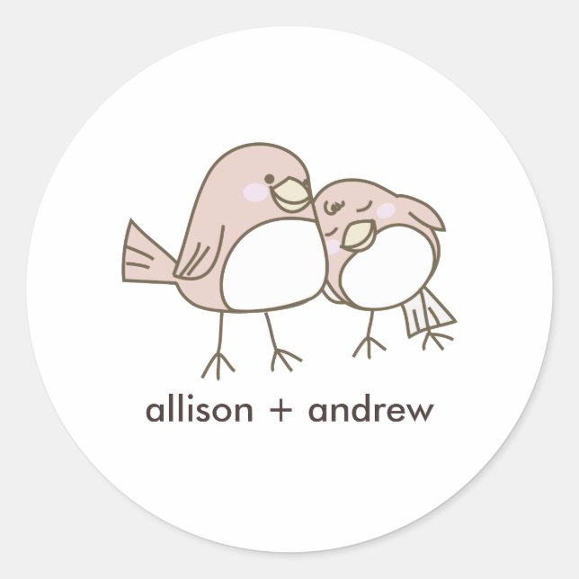 Whimsical Lovebirds Wedding Umschlag Aufkleber Sti (Vorderseite)